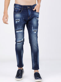 HIGHLANDER Men Blue Tapered Fit Mildly Distressed Heavy Fade Jeans
