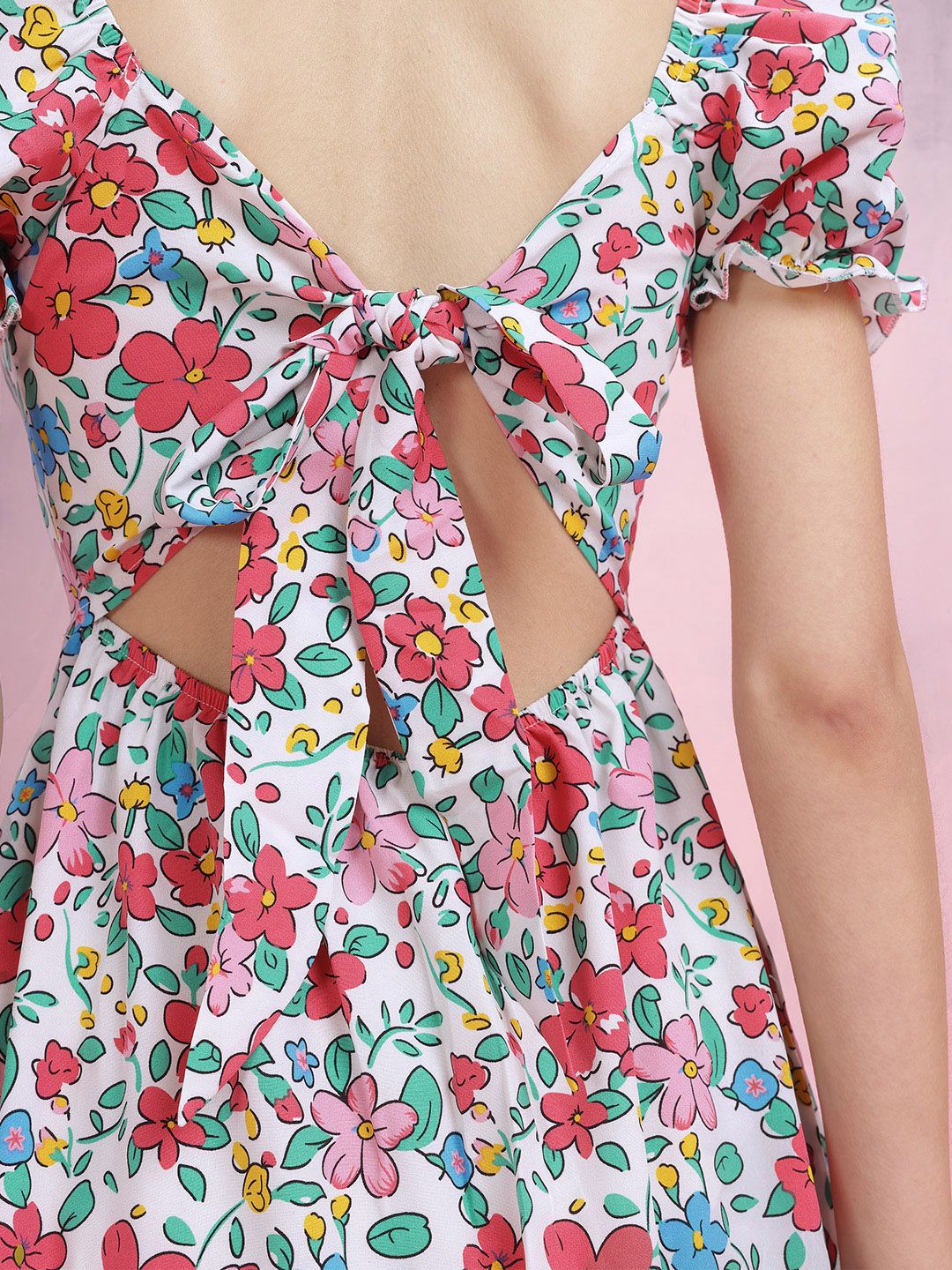 DressBerry Floral Printed Puff Sleeve A-Line Dress