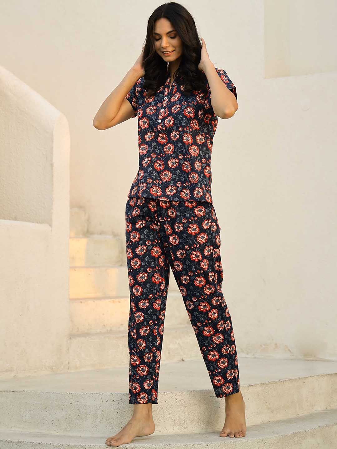 SANSKRUTIHOMES Women Printed  Pure Cotton Night suit