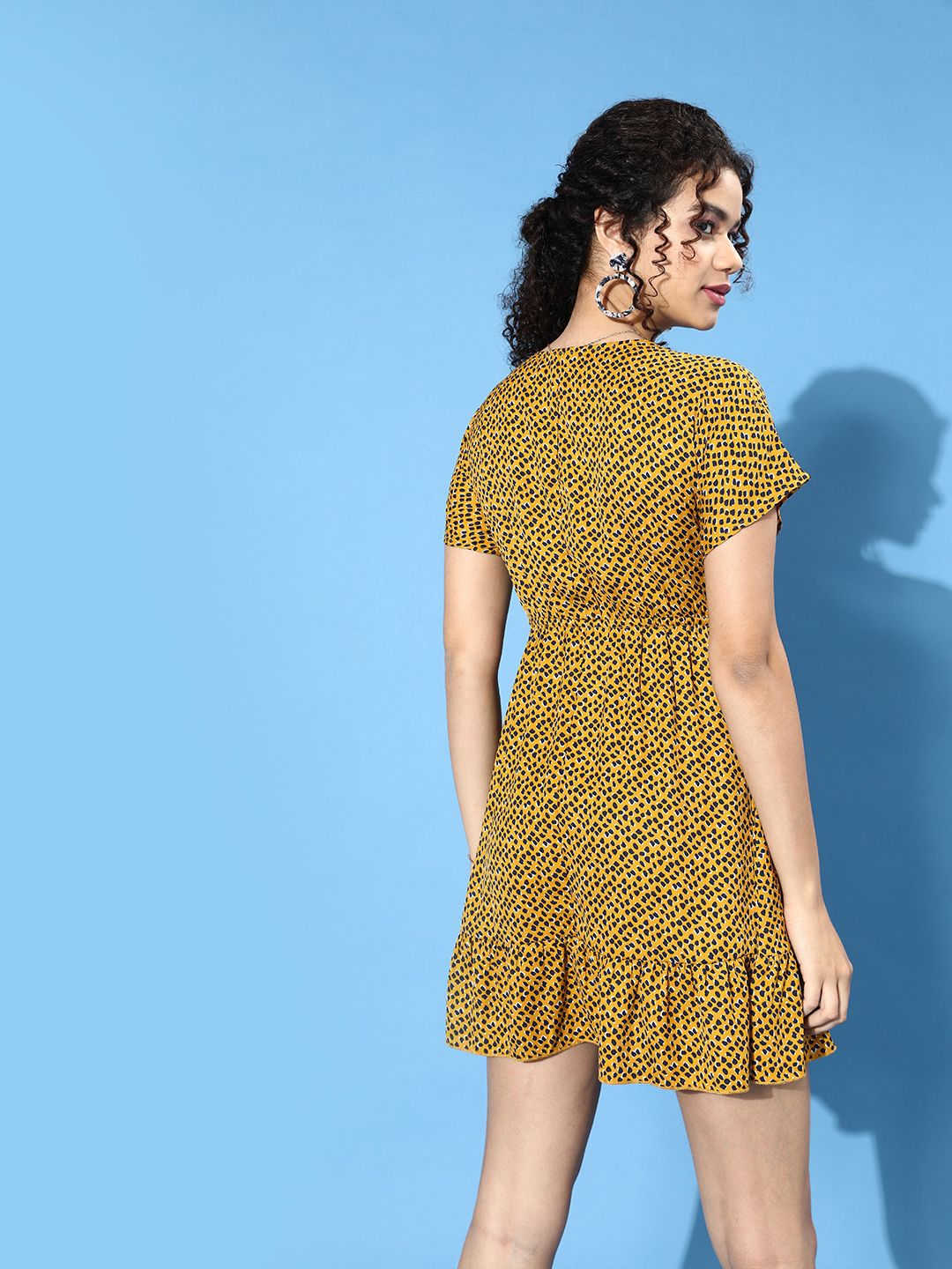 Berrylush Yellow Animal Crepe A-Line Mini Dress
