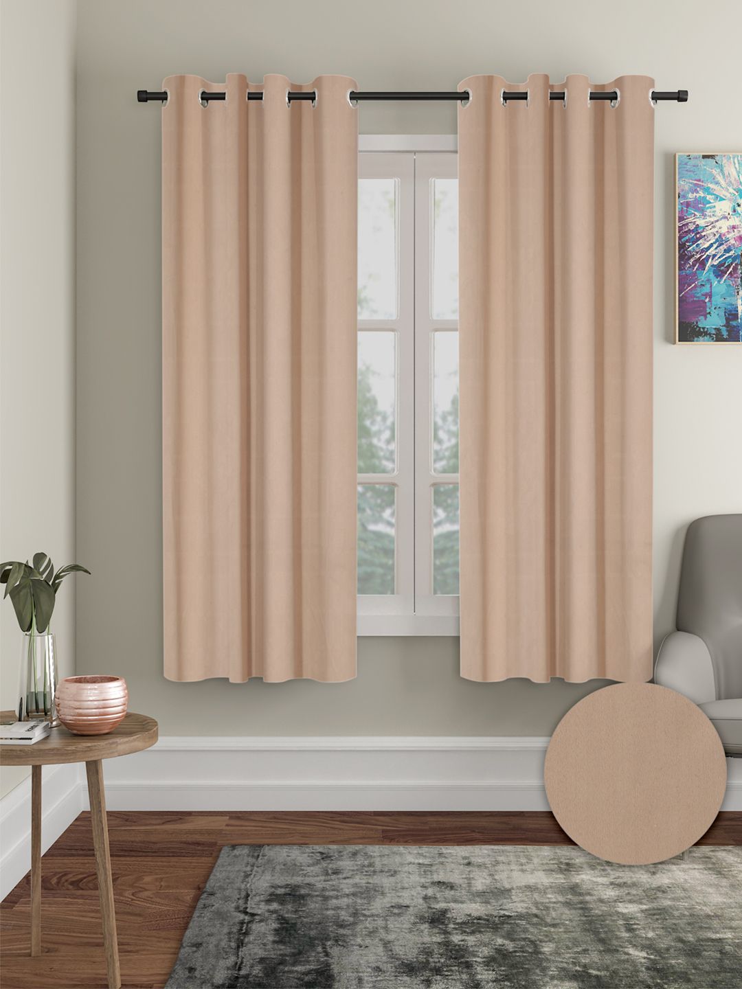 Cortina Beige 2 Pieces Black Out Window Curtain
