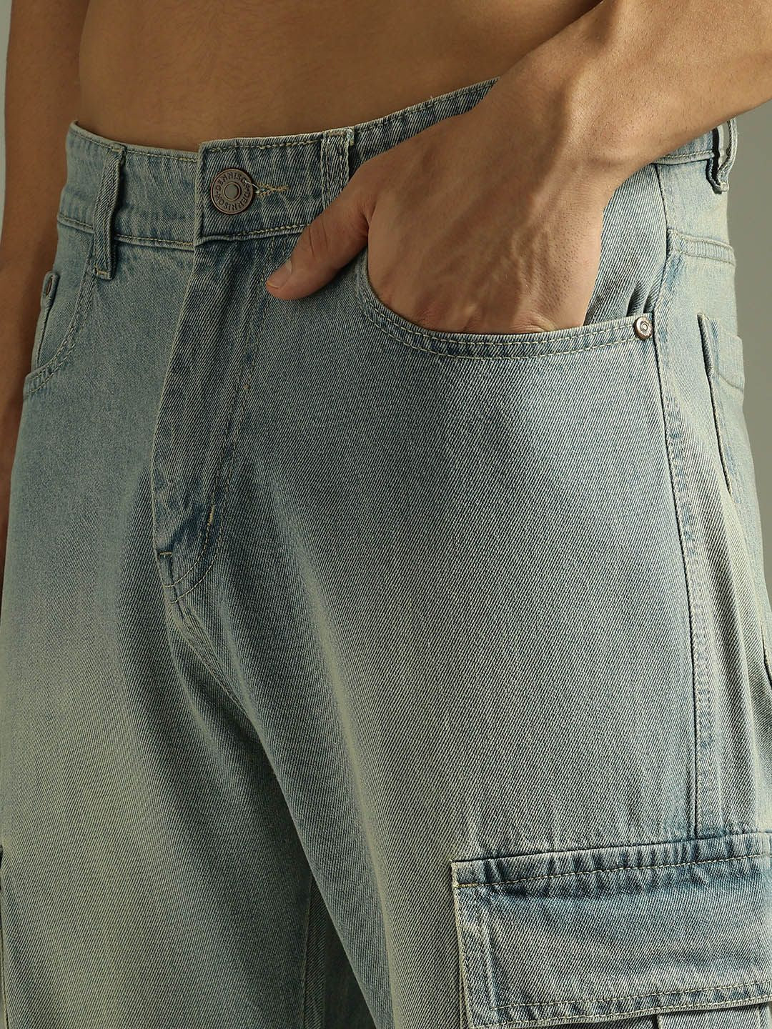 DENNISON Men Baggy Fit Korean Cargo Jeans