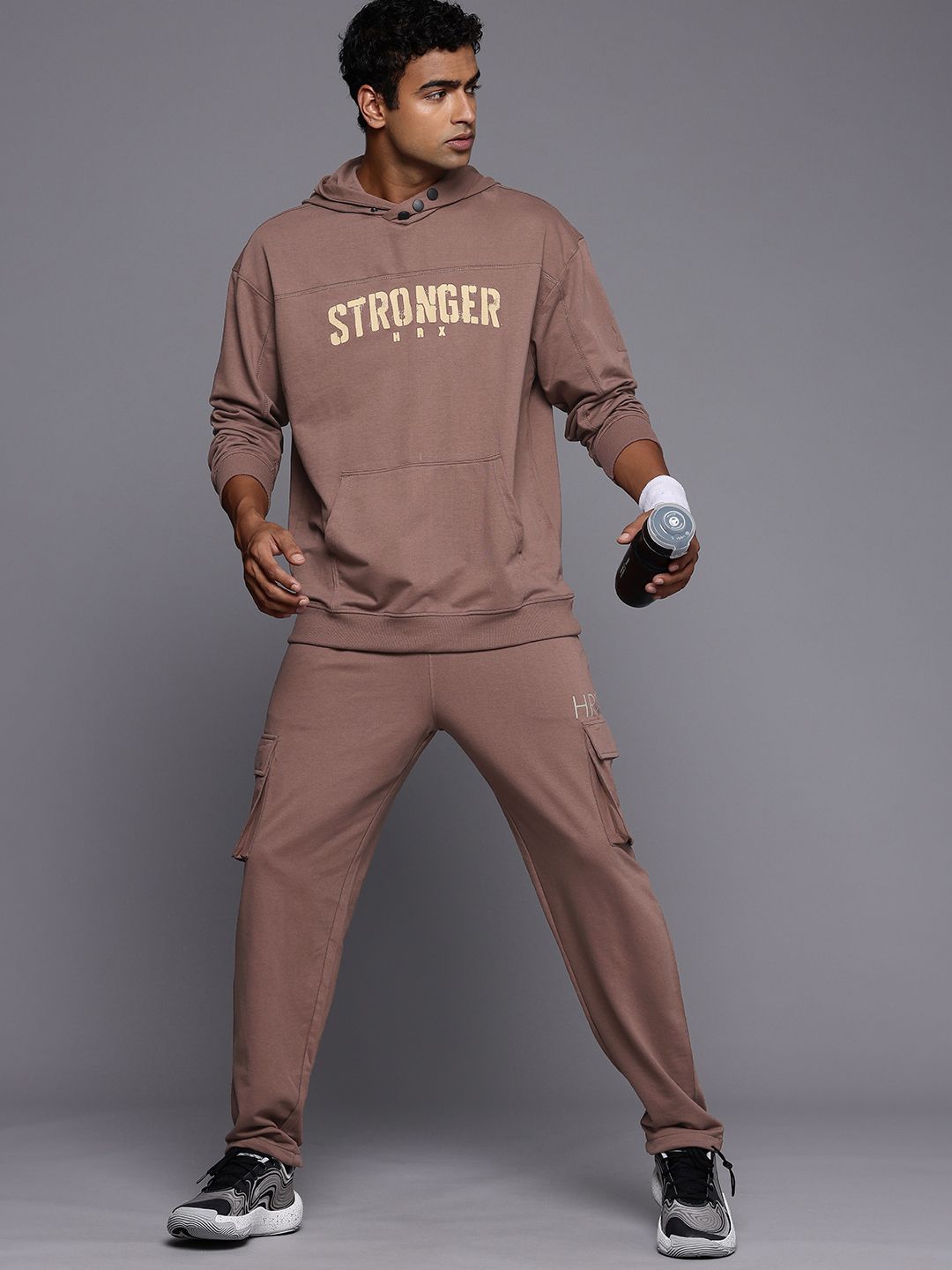 HRX by Hrithik Roshan Irontribe Typography Hooded Training Sweatshirt & Joggers Tracksuit