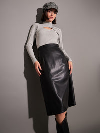 SASSAFRAS Grey High Neck Cut-Out Details Fitted Top