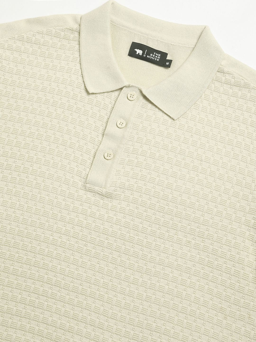 THE BEAR HOUSE Men Self Design Polo Collar Pure Cotton T-shirt