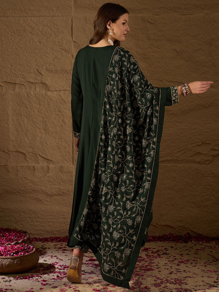KALINI Floral Embroidered V-Neck Angrakha Kurta with Trousers & Dupatta