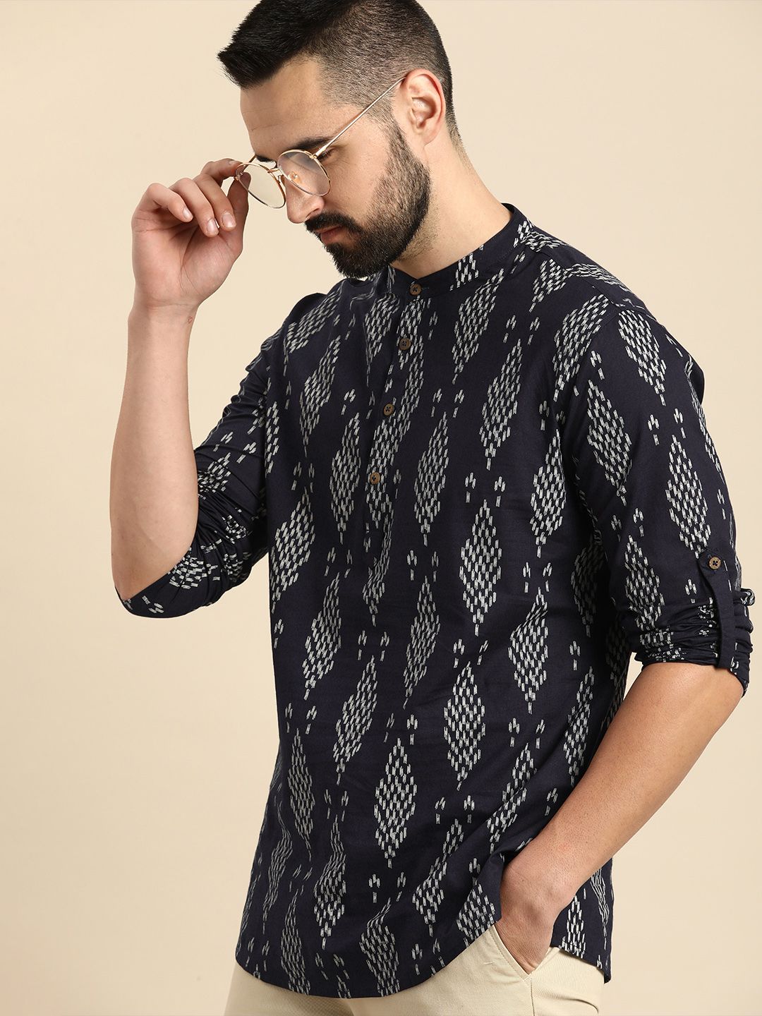 Anouk Men Ethnic Motifs Printed Block Print Short Kurta