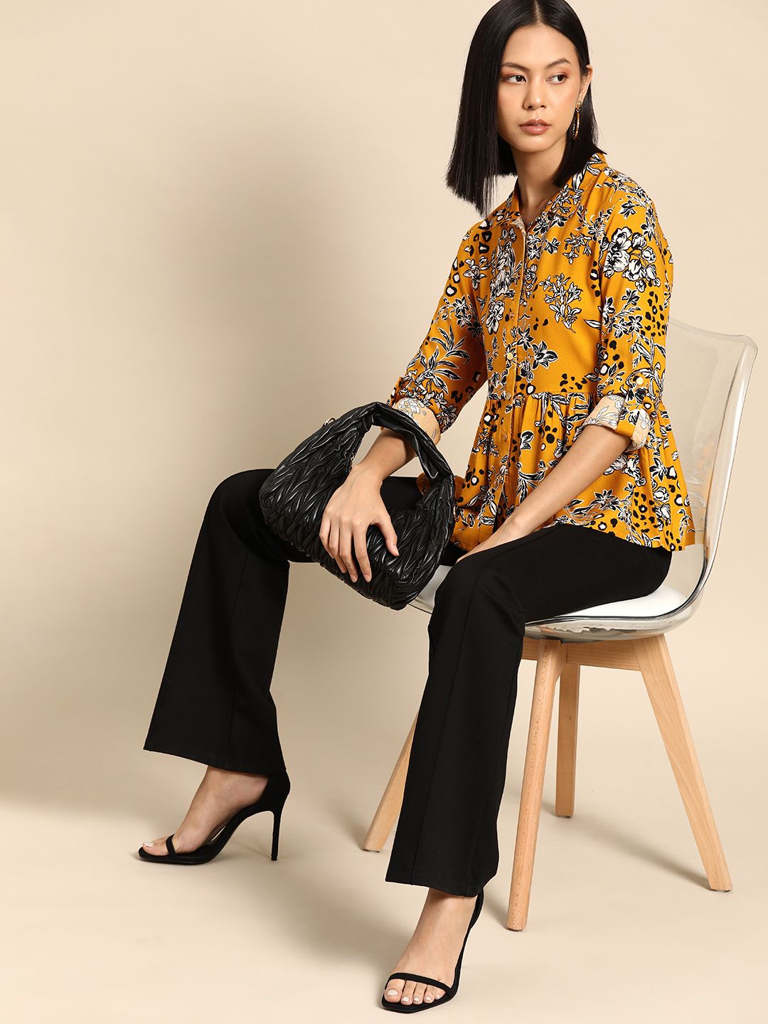 all about you Floral Print Roll-Up Sleeves Top