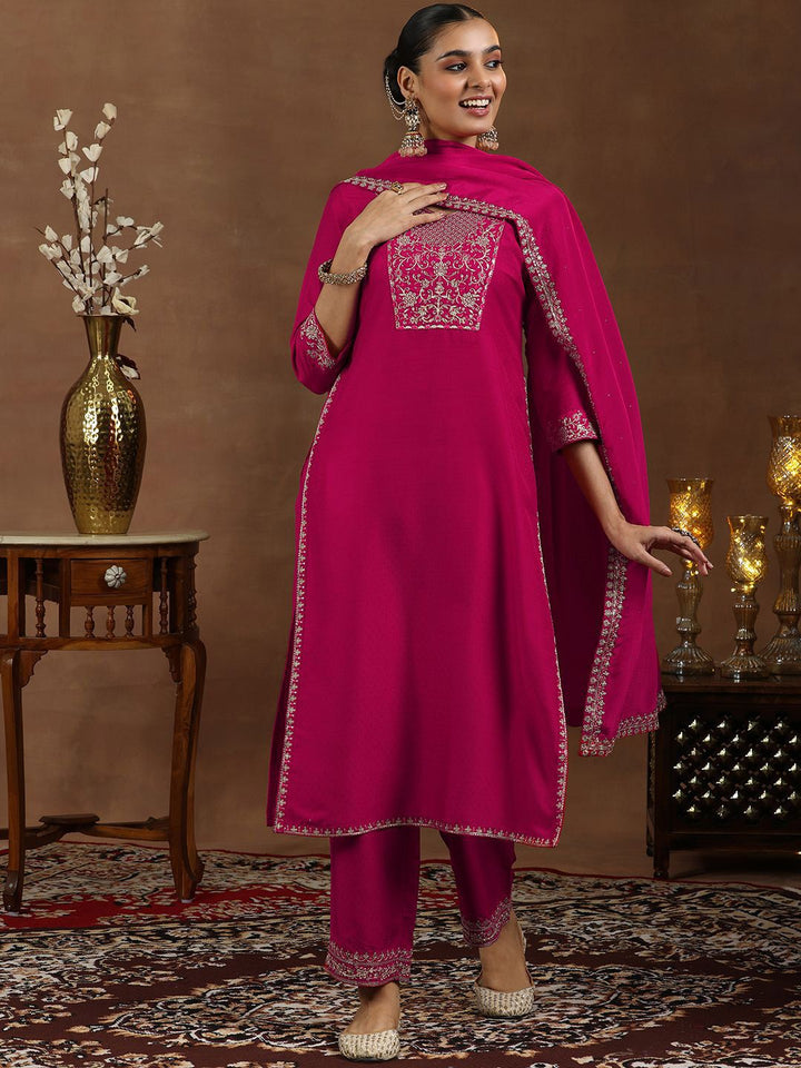 Libas Floral Embroidered Kurta With Trousers & Dupatta