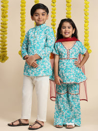 Cutiekins Girls Floral Printed Gotta Patti Kurti With Sharara & Dupatta