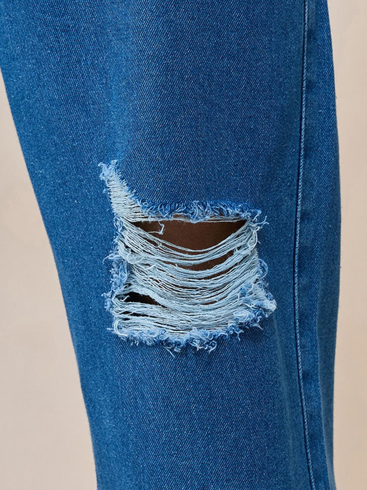 Bewakoof Men's Blue Straight Fit Distressed Mid-Rise Jeans