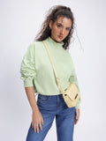 DressBerry High Neck Drop-Shoulder Crop Sweatshirt