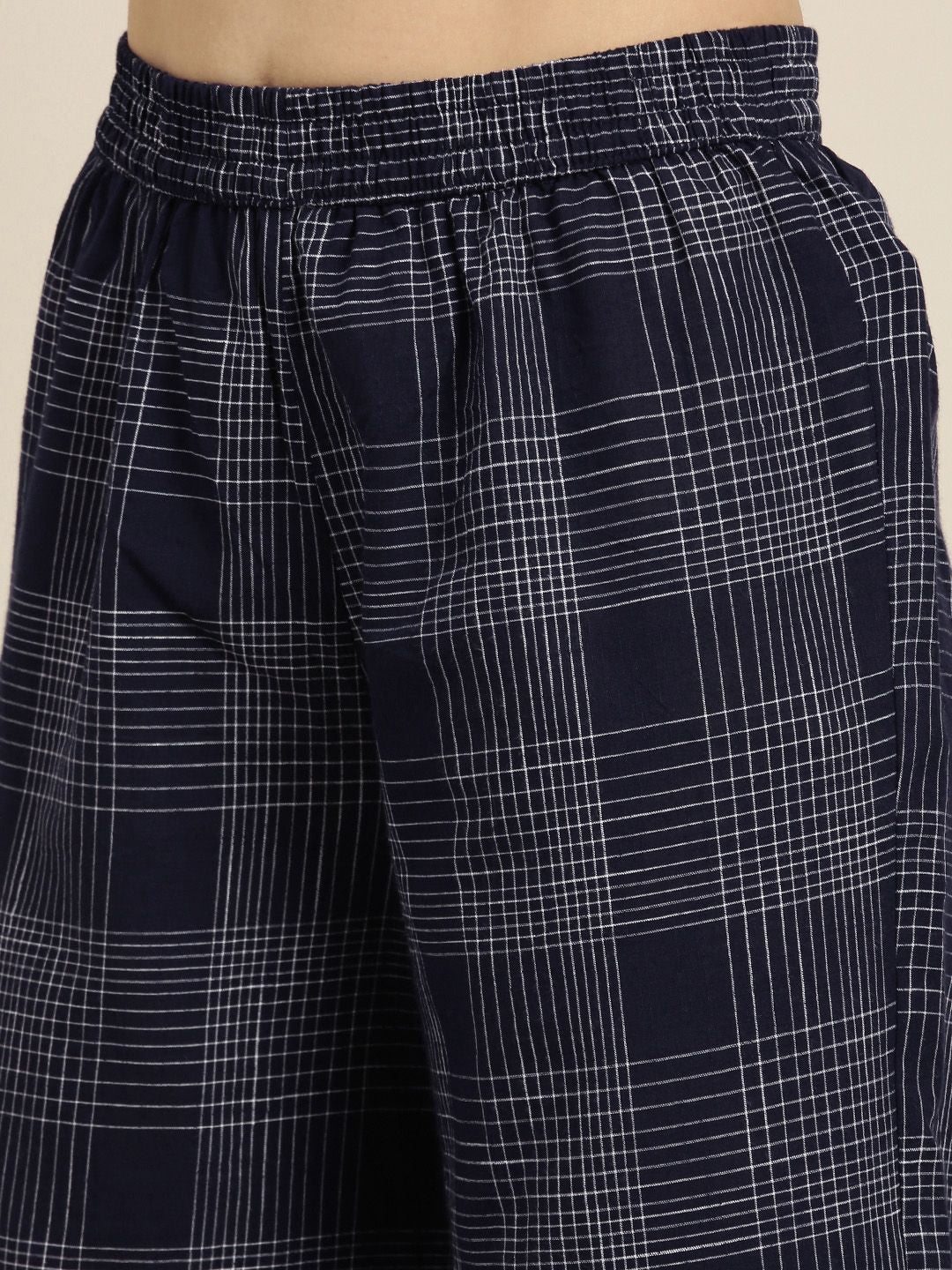 Vishudh Women Navy Blue Striped Kurta with Palazzo