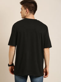DILLINGER Men Black Solid Pure Cotton Drop-Shoulder Sleeves Oversized Fit T-shirt