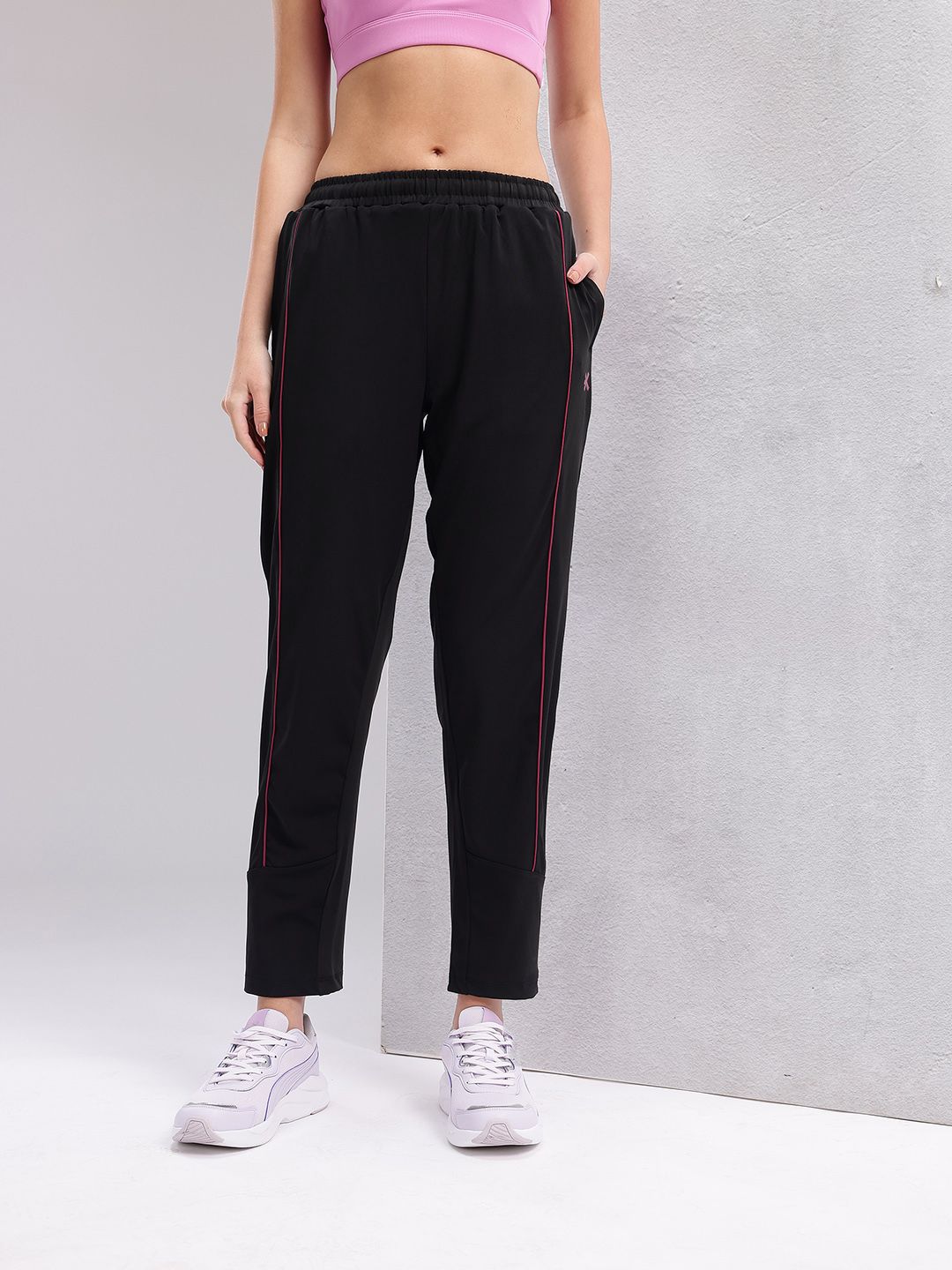 HRX by Hrithik Roshan Women Contrast Piping Rapid-Dry Training Track Pants