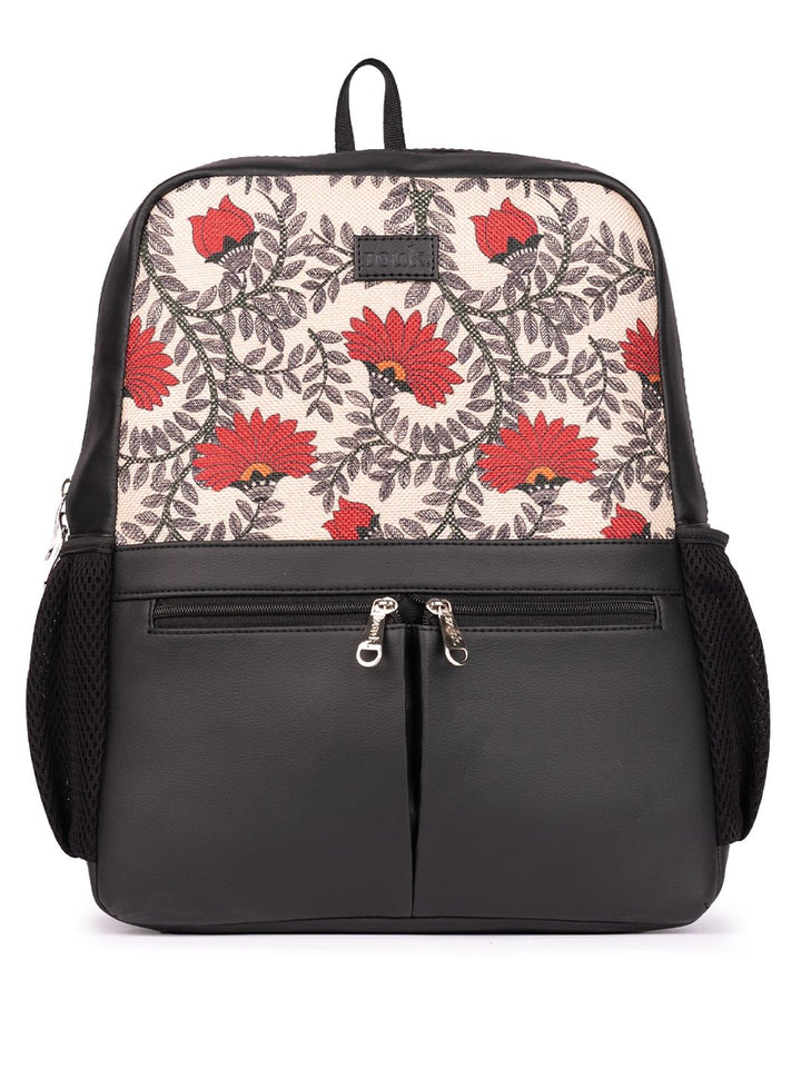 ZOUK Women Floral Printed Vegan Leather Backpack With Compression Straps-Up to 16 inch