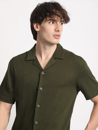 THE BEAR HOUSE Cuban Collar Seersucker Weave Casual Shirt