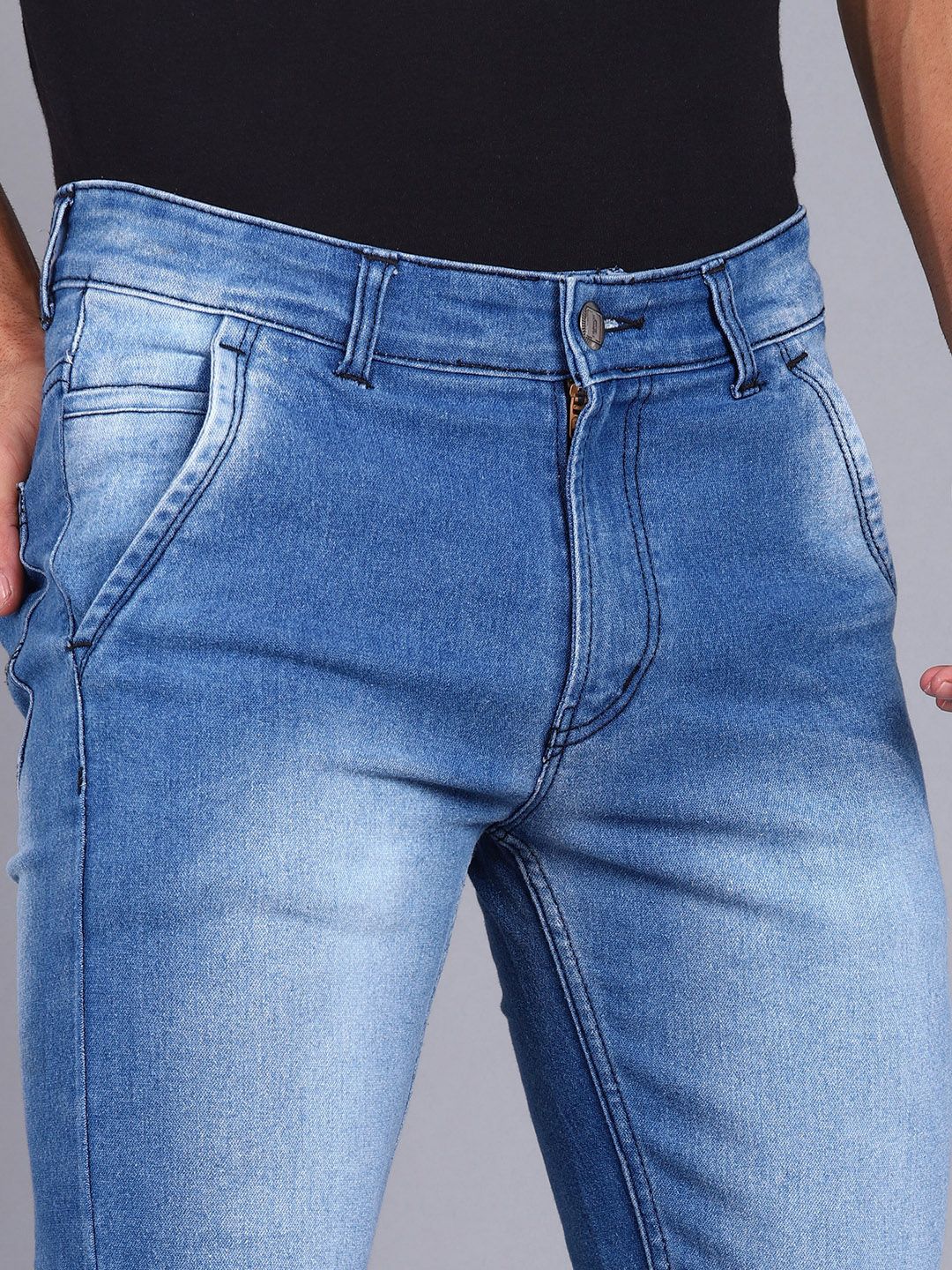 Urbano Fashion Men Blue Pure Cotton Slim Fit Heavy Fade Stretchable Jeans