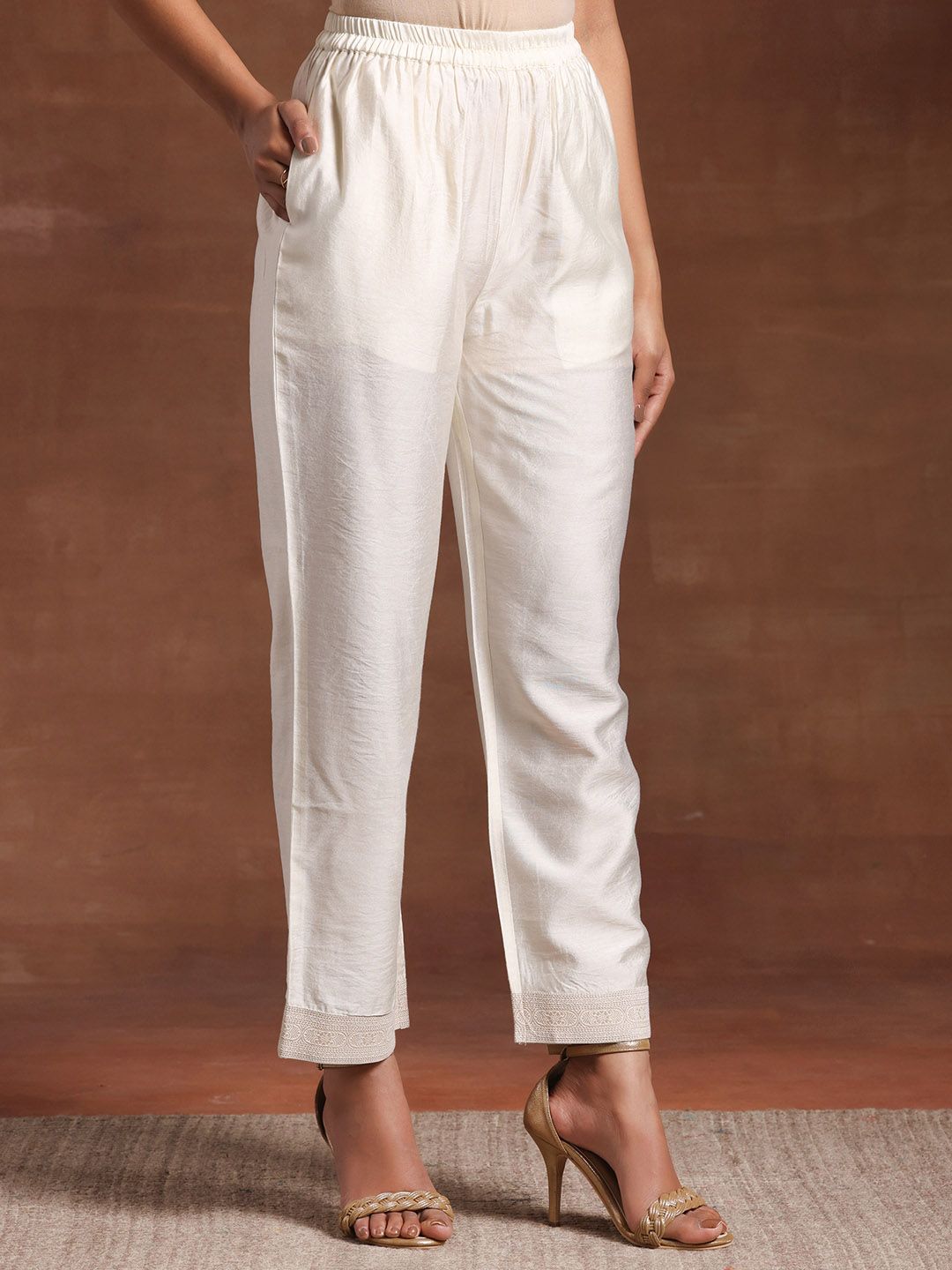 Libas Floral Woven Design Regular Linen Kurta with Palazzos & With Dupatta