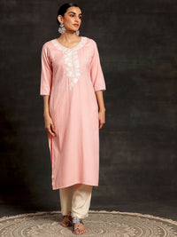 Libas Embroidered V Neck Three Quarter Sleeves Thread Work Dobby Kurta
