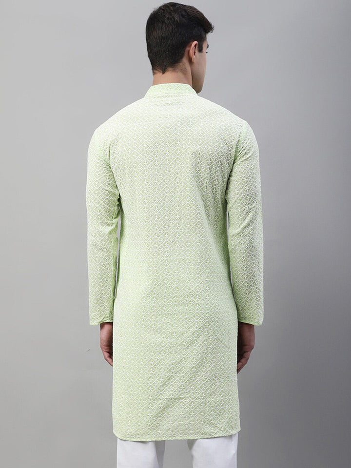 Jompers Geometric Chikankari Embroidered Pure Cotton Kurta