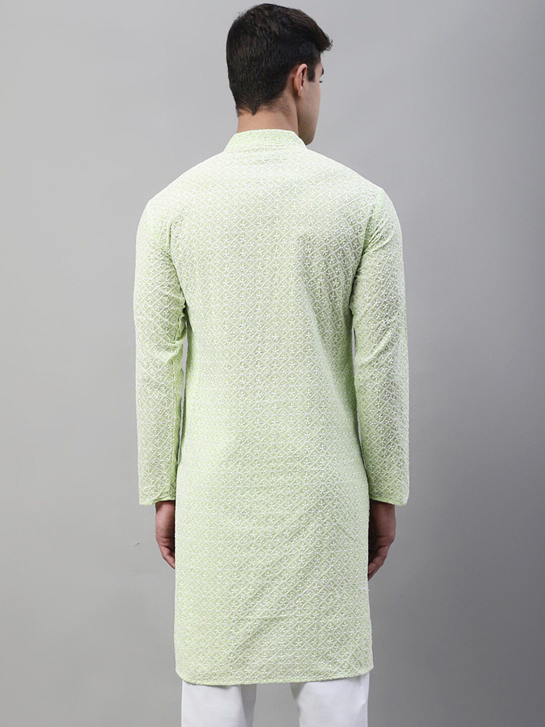 Jompers Geometric Chikankari Embroidered Pure Cotton Kurta