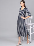 Gerua By Libas Women Navy Blue White Striped A-Line Dress