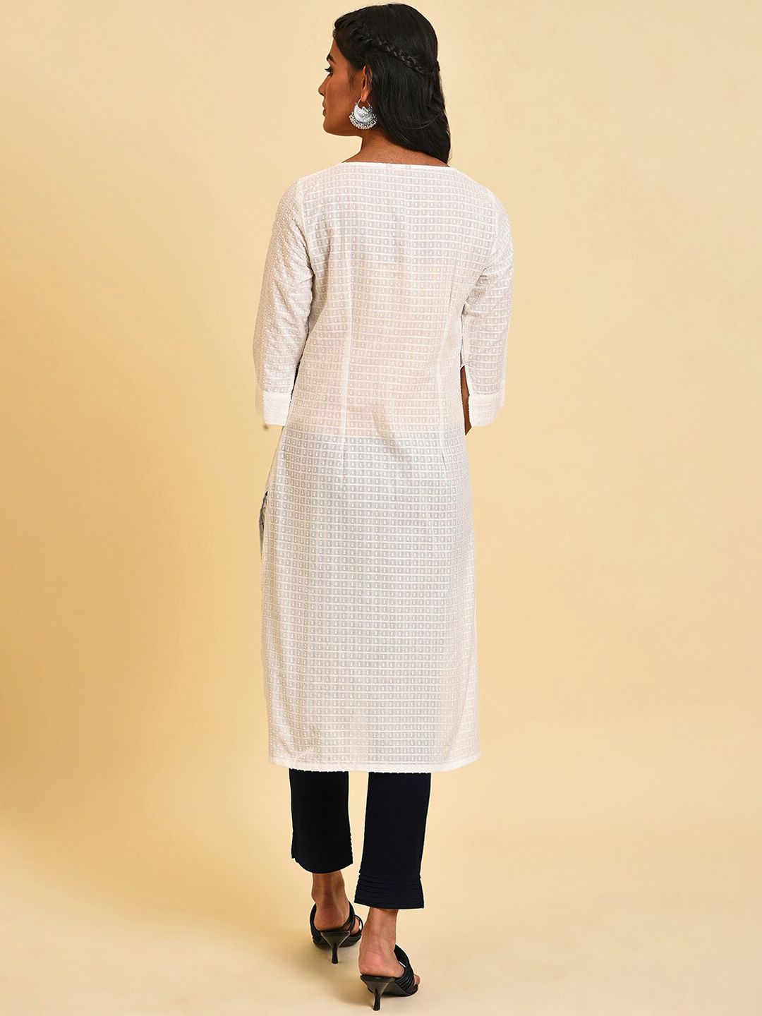 W Ethnic Motif Embroidered A-Line Pure Cotton Kurta
