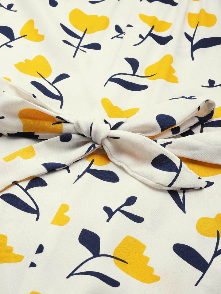 DressBerry Women White & Yellow Floral Printed Basic Jumpsuit