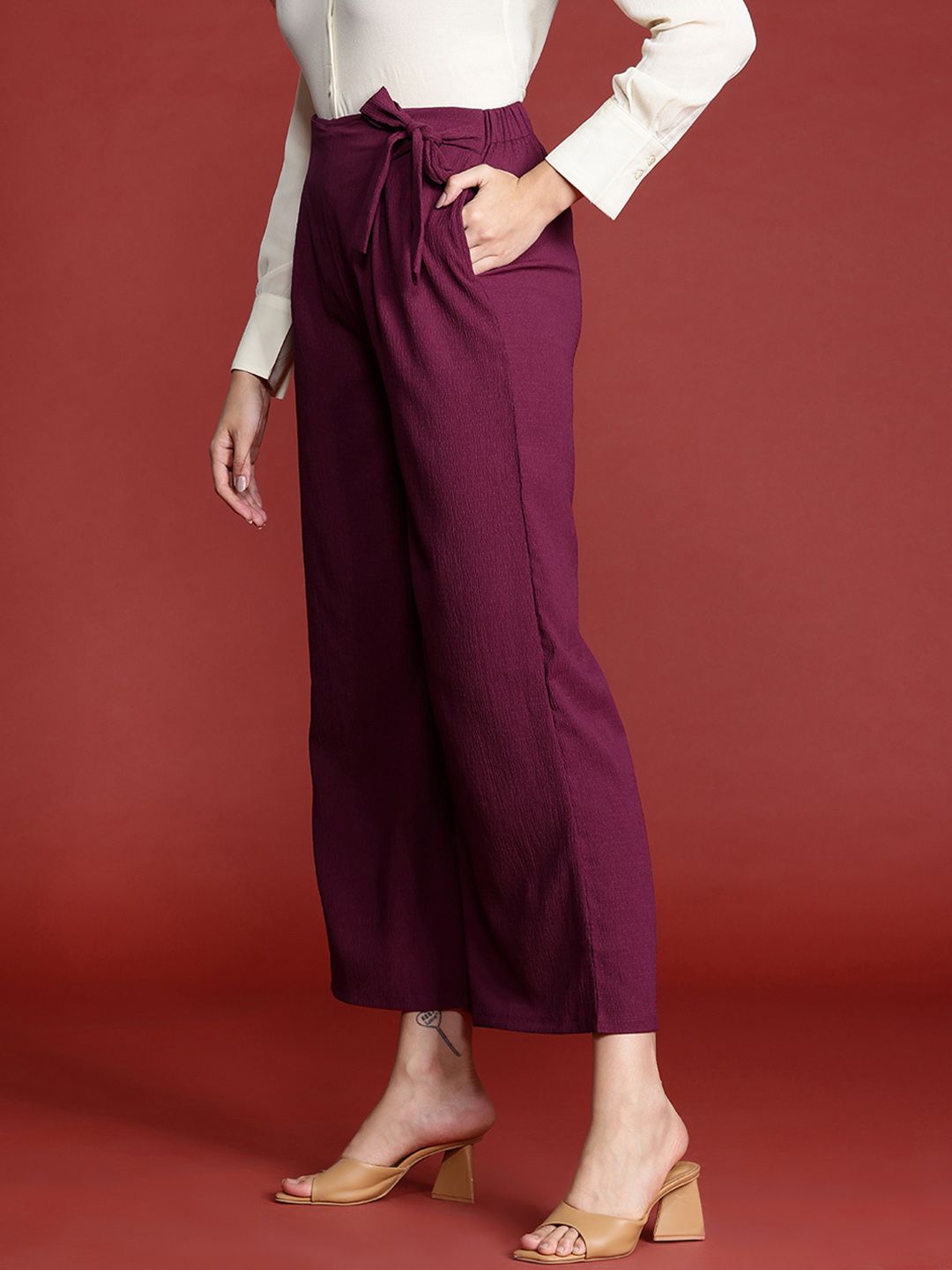 all about you Women Textured High-Rise Trousers