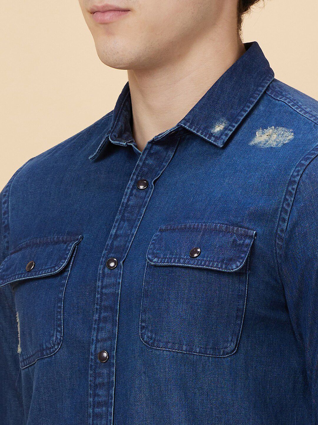 Being Human Spread Collar Faded Slim Fit Cotton Shirt