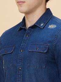 Being Human Spread Collar Faded Slim Fit Cotton Shirt