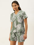 SANSKRUTIHOMES Women Green & White Pure Cotton Printed Shorts Set
