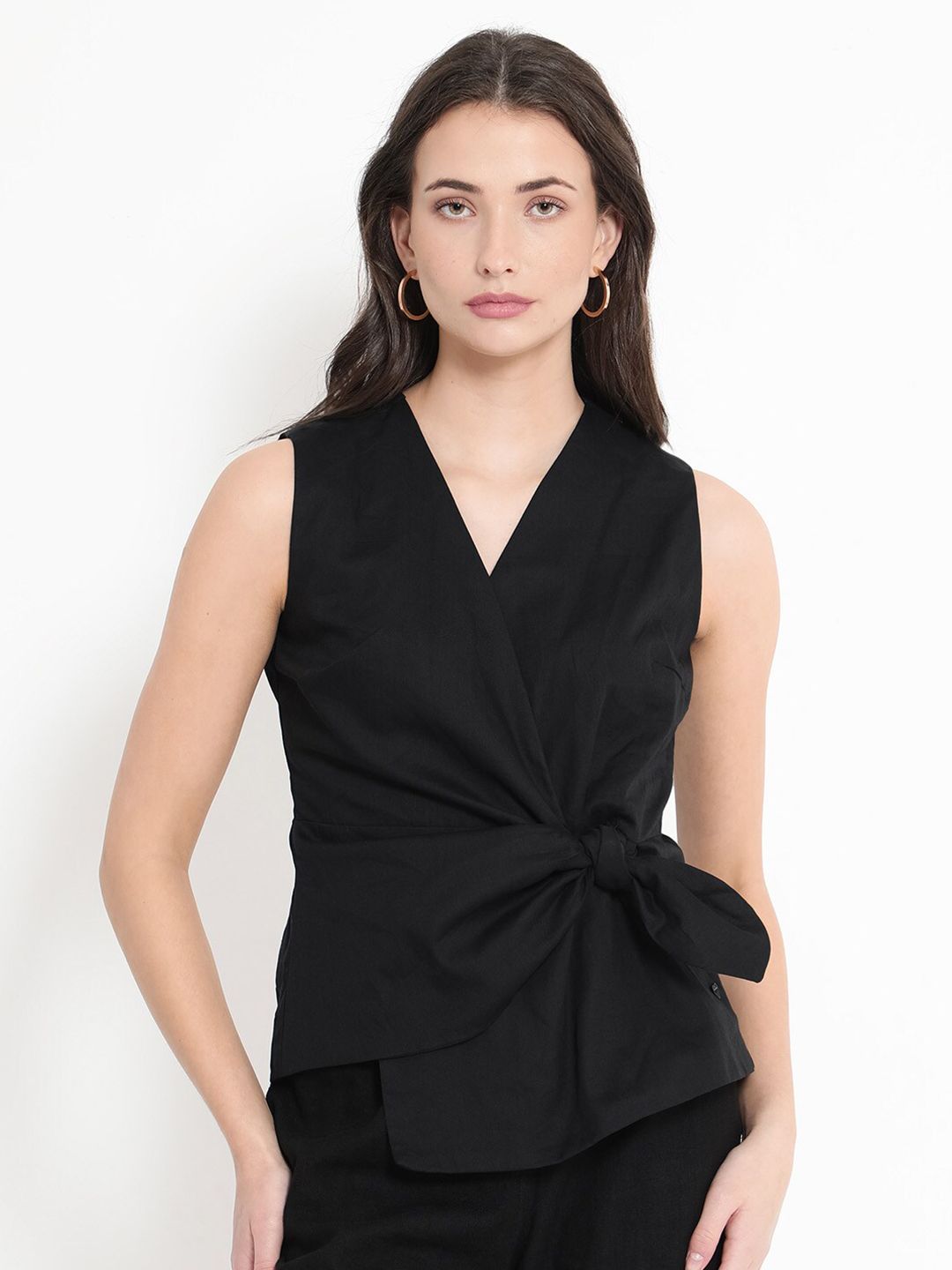 RAREISM Minato V-Neck Tie-Ups Cotton Wrap Top