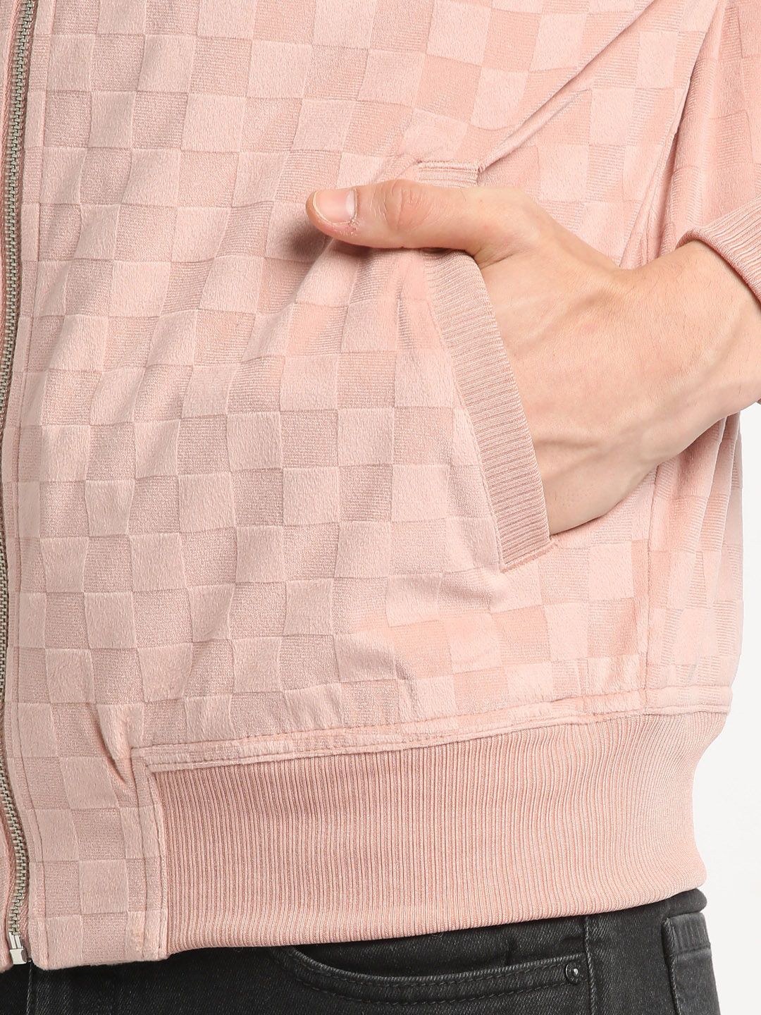 THE BEAR HOUSE Self Design Stand Collar Windcheater Bomber Jacket