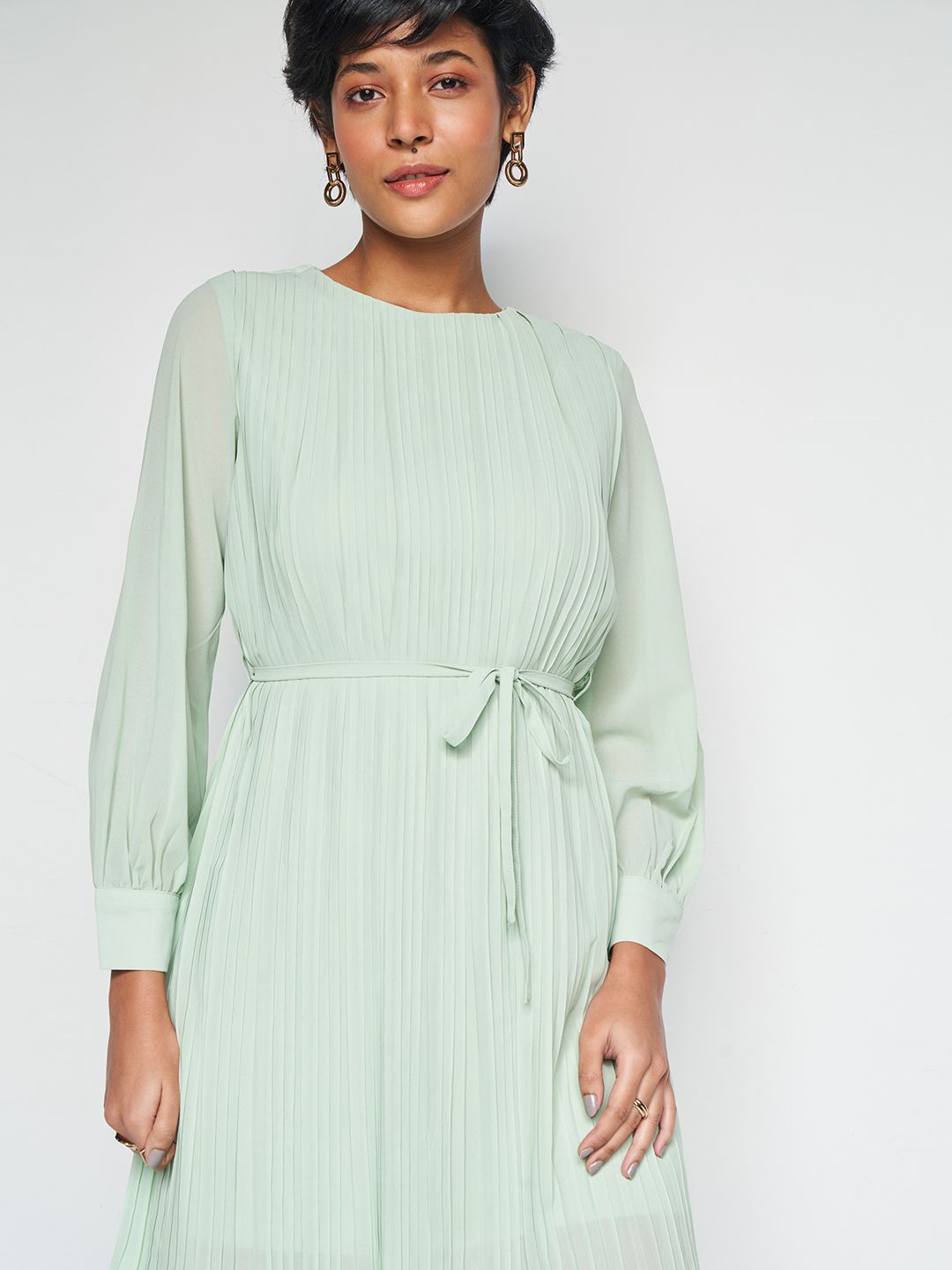 AND Striped Round Neck Fit & Flare Dress