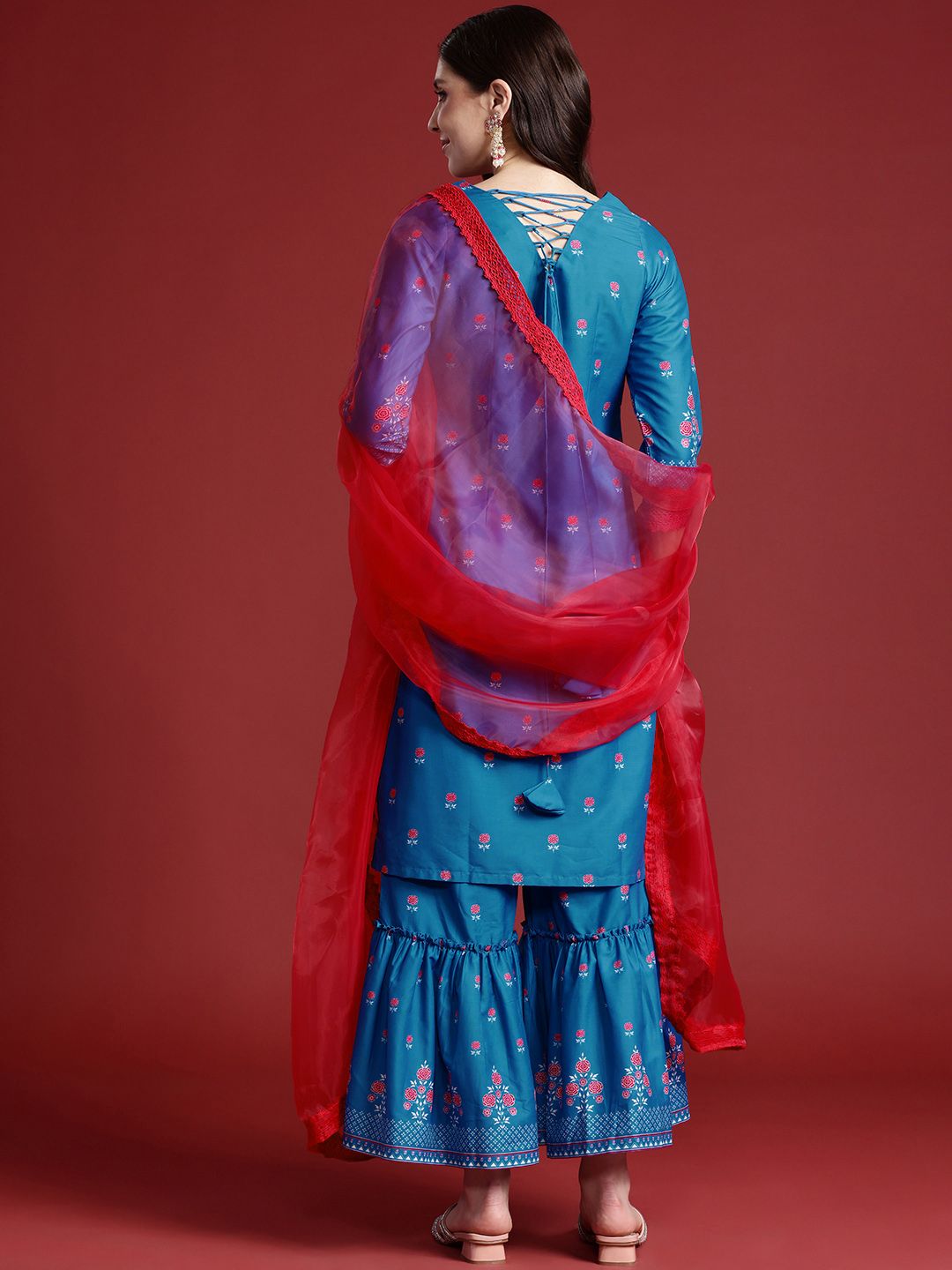 Anouk Women Floral Printed Regular Kurta With Sharara & Dupatta