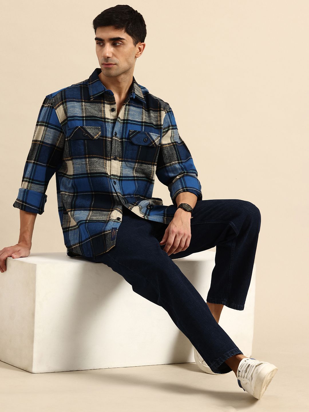 Being Human Checked Drop-Shoulder Sleeves Pure Cotton Casual Shirt