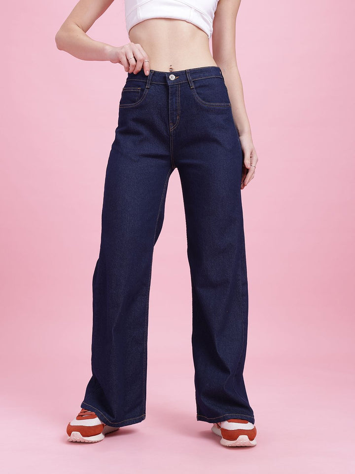 DressBerry Women Wide Leg High-Rise Stretchable Jeans