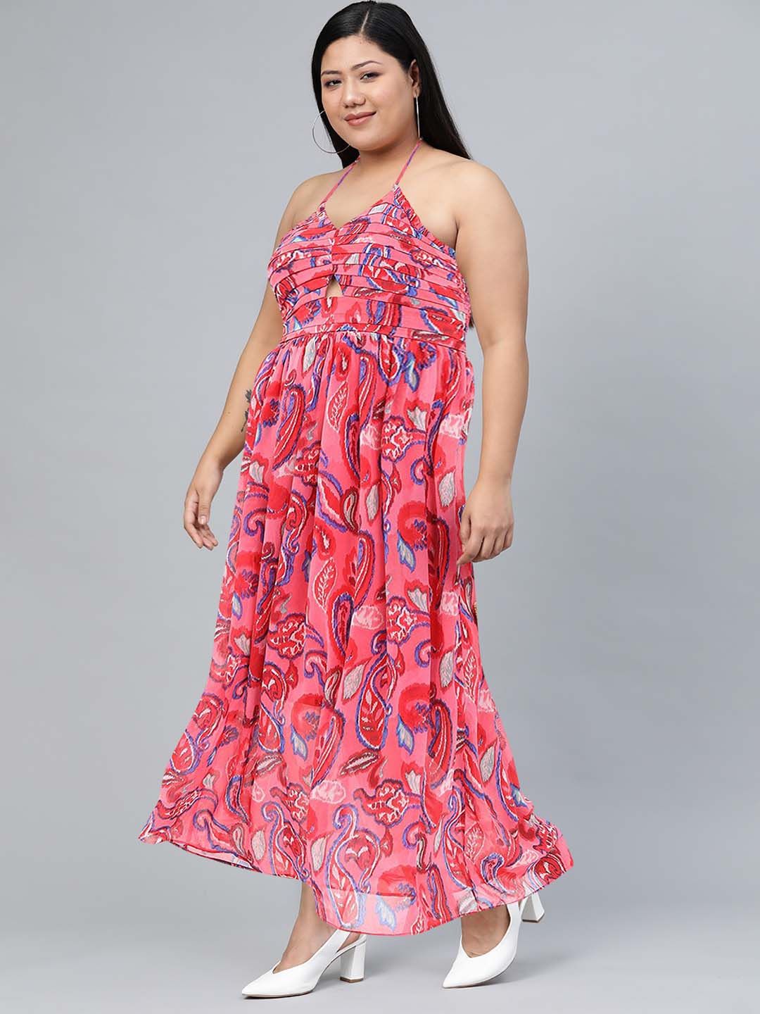 Tokyo Talkies Ethnic Motifs Printed Halter Neck Maxi Dress