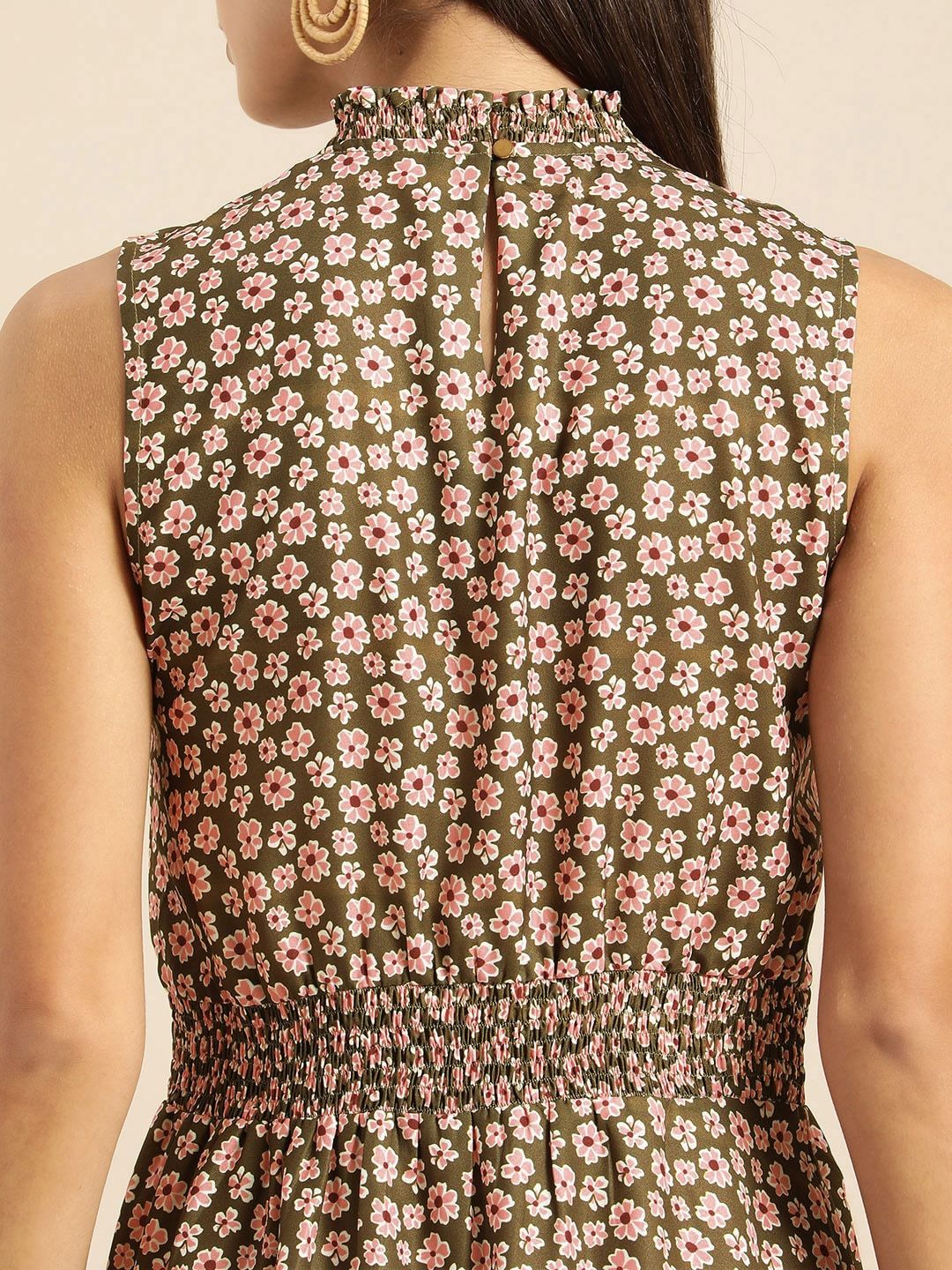all about you Olive Green & Pink Floral Smocked Dress