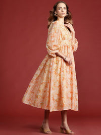 all about you Floral Print Puff Sleeve A-Line Midi Dress