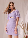 STREET 9 Pure Cotton Sweetheart Neck Puff Sleeve Above Knee Sheath Dress