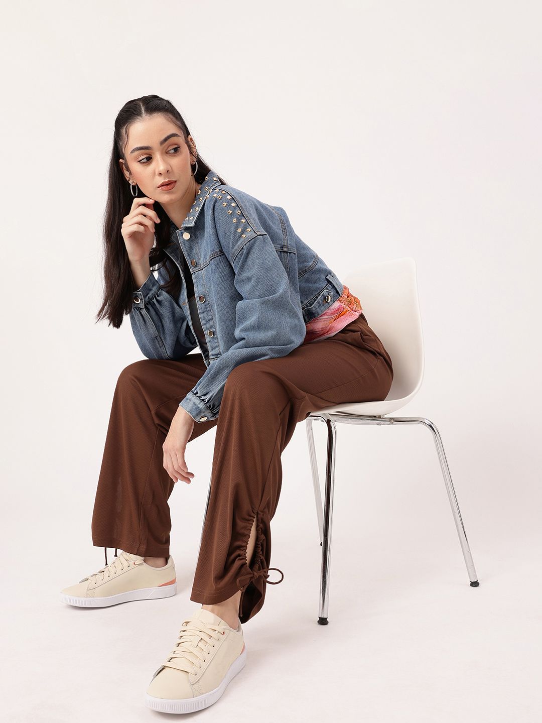 DressBerry Women Street Glam Ribbed Tie-up Detailed Relaxed Fit Trousers