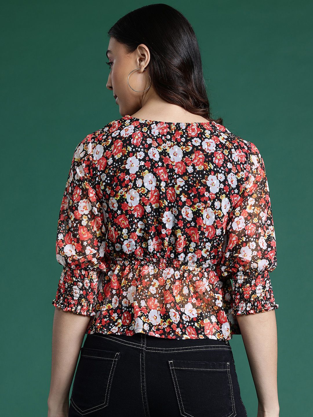 DressBerry Floral Print Cinched Waist Top