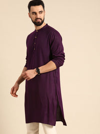 Anouk Men Purple Self-Striped Kurta