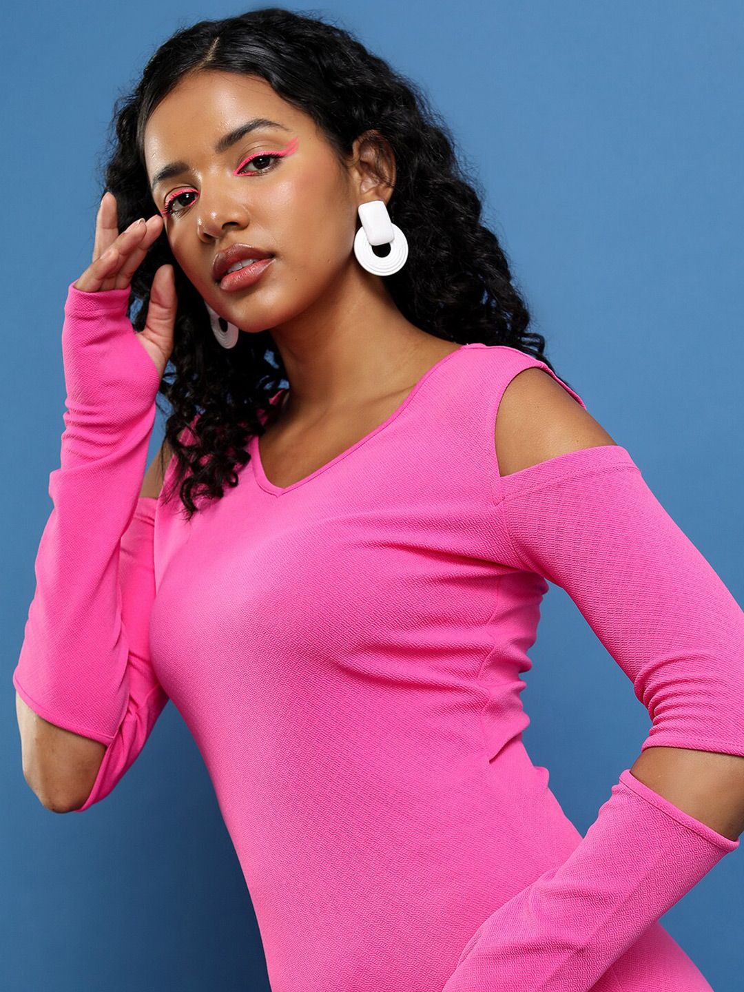 Tokyo Talkies Pink Cold-Shoulder Bodycon Dress