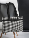 Berrylush Black Self Design Shopper Tote Bag
