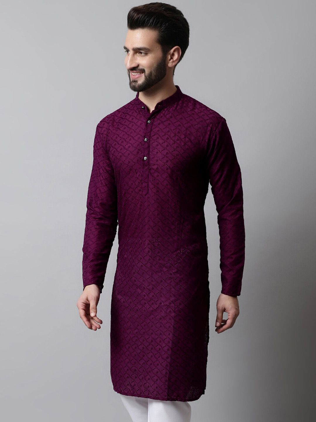 Jompers Embroidered Mandarin Collar Cotton Kurta