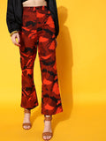 STREET 9 Women Red Smart Flared High-Rise Trousers